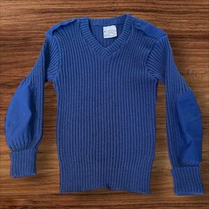 Vintage Brigade Quartermasters Woolly Pully Sweater Wool V Neck Blue Military 38